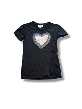 Black 3D Frilly Ribbon Heart Fitted Tee